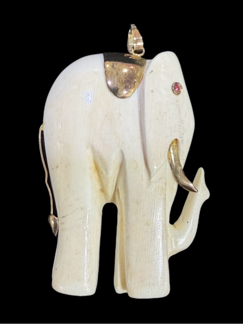 Vintage Elephant Pendant with 14K Gold Harness